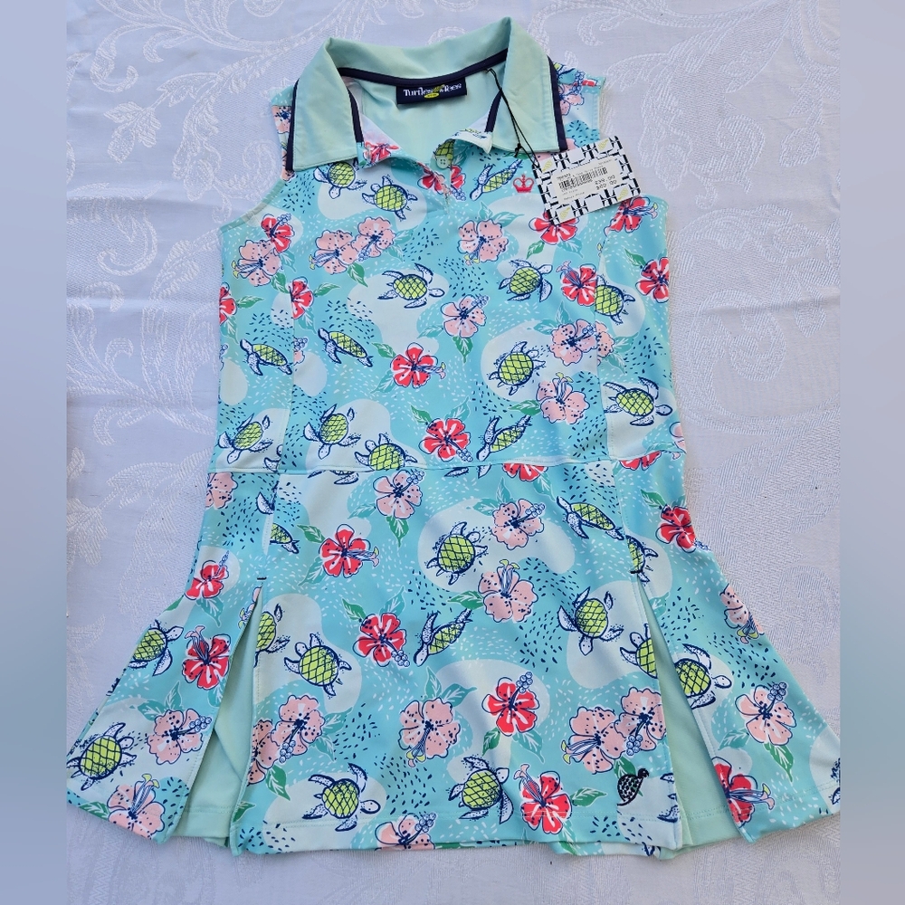Turtles & Tees Floral Sleeveless Polo Girls  Dress Size M 7-8 New Whit TAG